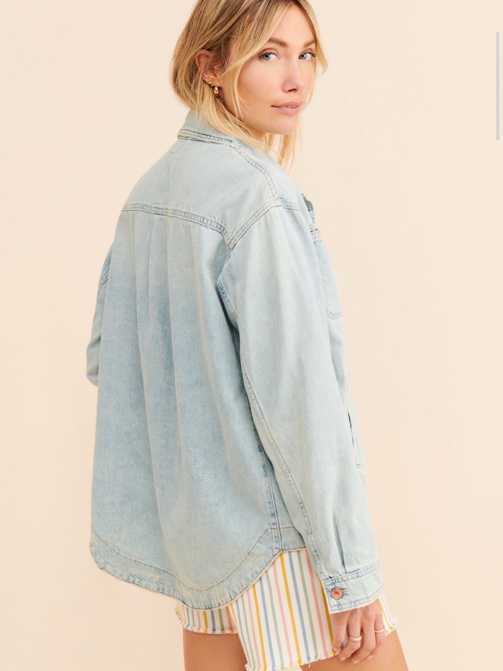 Anthropologie Pilcro Drapey Denim Shirt Jacket Small Light Wash Oversized - Picture 2 of 16